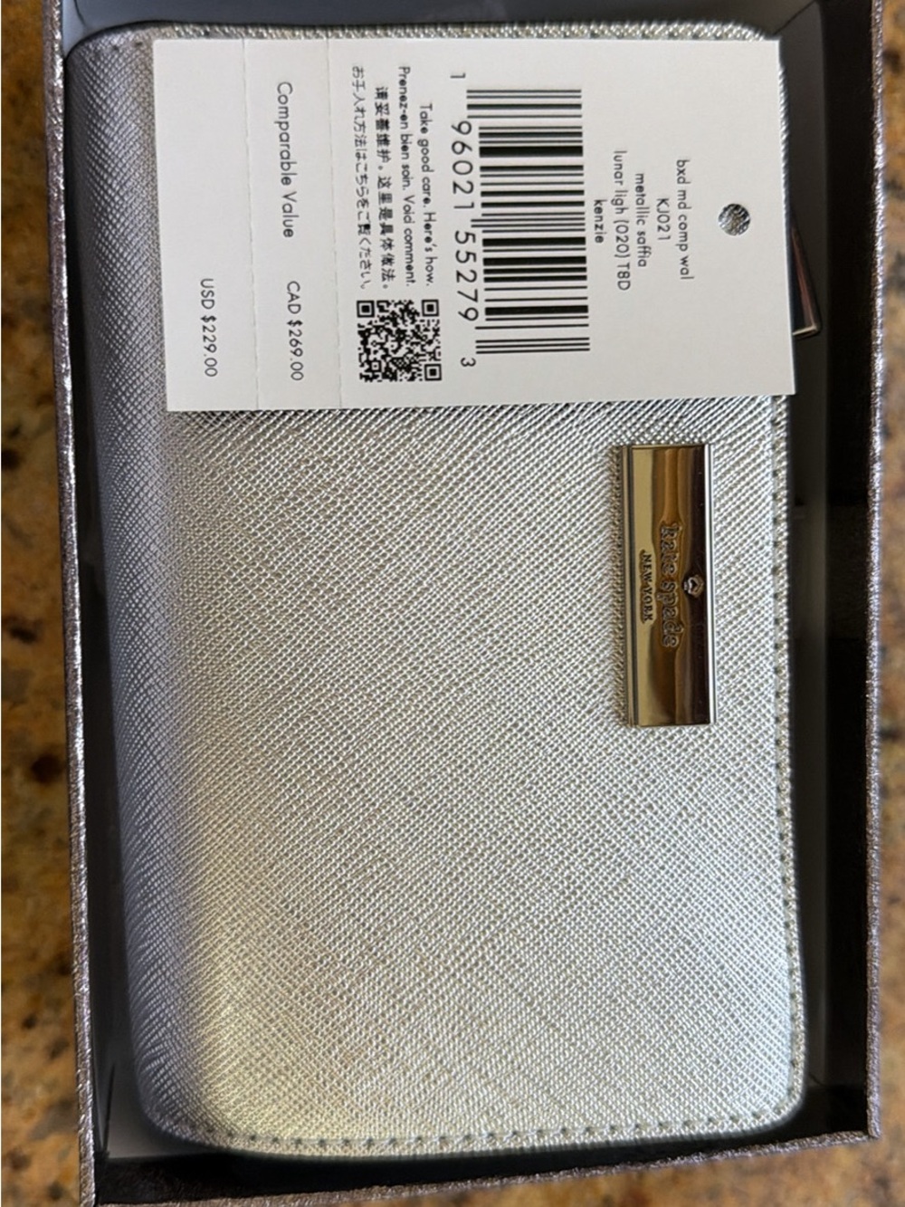 Kate Spade Silver Saffiano snap Wallet